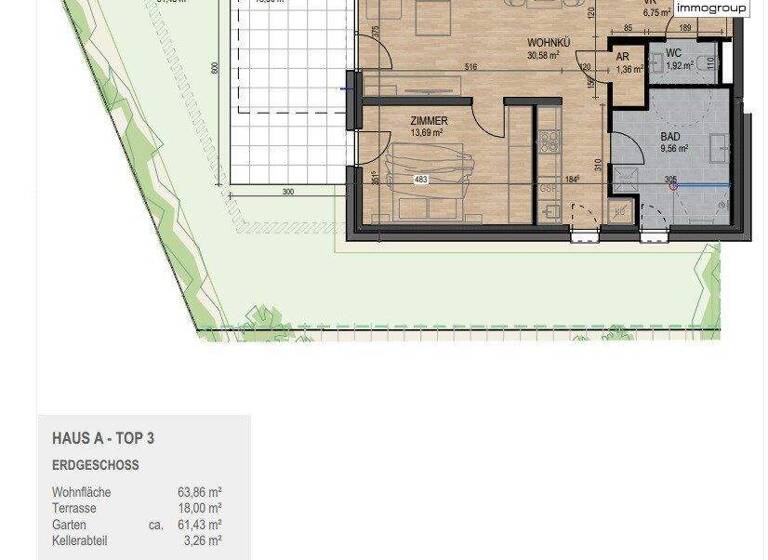 Wohnung zur Miete 721 € 63,9 m² EG Feldkirchen bei Mattighofen 5143