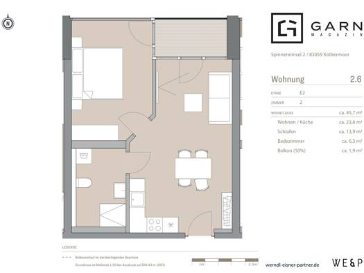 Wohnung zur Miete - Erstbezug 900 € 2 Zimmer 46 m² 2. Geschoss frei ab 01.11.2026 Kolbermoor 83059