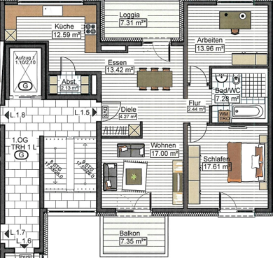Wohnung zur Miete 1.210 € 3 Zimmer 97 m² 3. Geschoss frei ab 01.10.2025 Stadtmitte Neu-Ulm 89231