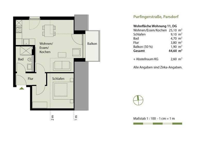 Wohnung zum Kauf - Erstbezug 409.000 € 2 Zimmer 44,6 m² 2. Geschoss Parsdorf Vaterstetten-Parsdorf 85599
