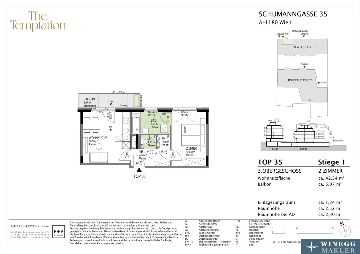 Wohnung zum Kauf 370.100 € 2 Zimmer 42,3 m²<br/>Wohnfläche 3.<br/>Geschoss Schumanngasse 35 Wien 1180