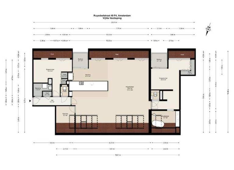Penthouse zum Kauf 1.800.000 € 4 Zimmer 148 m² 6. Geschoss ruysdaelstraat 49 F 4 amsterdam 1071 XA