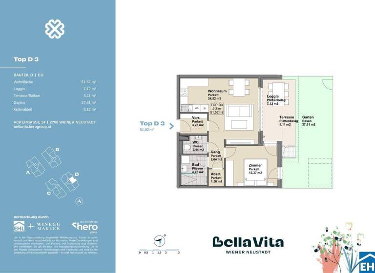 Wohnung zum Kauf - Erstbezug 274.900 € 2 Zimmer 51,5 m² EG Ackergasse Wiener Neustadt 2700