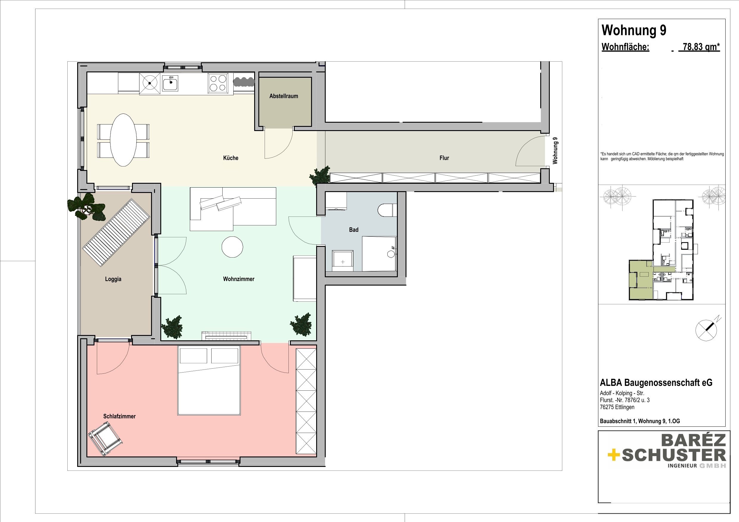 Wohnung zur Miete 1.104 € 2 Zimmer 78,8 m²<br/>Wohnfläche 1.<br/>Geschoss ab sofort<br/>Verfügbarkeit Adolf-Kolping-Str. 17 Ettlingen - Kernstadt 1 Ettlingen 76275