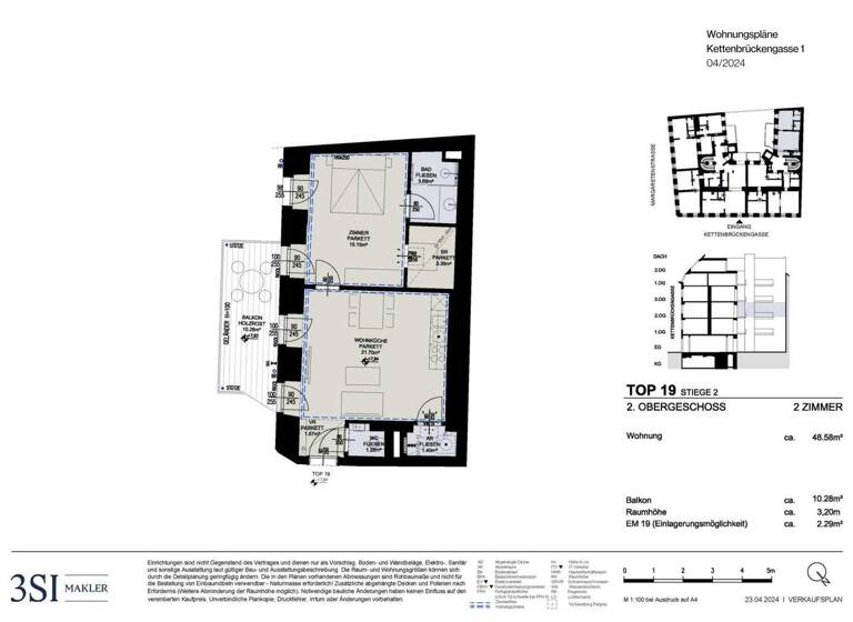 Wohnung zum Kauf - Erstbezug 537.600 € 2 Zimmer 48,6 m² 2. Geschoss Kettenbrückengasse 1 Wien 1050