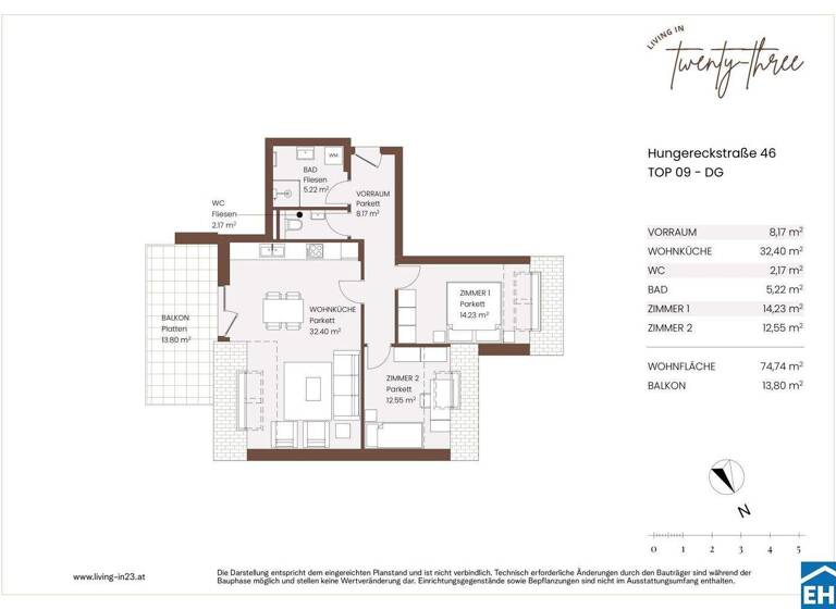Wohnung zum Kauf - Erstbezug 469.000 € 3 Zimmer 74,7 m² 3. Geschoss Hungereckstraße Wien 1230