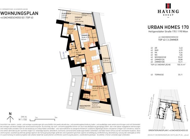 Wohnung zum Kauf - Erstbezug 895.500 € 3 Zimmer 100,2 m² 6. Geschoss Heiligenstädter Straße 170 Wien 1190