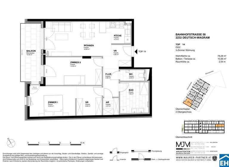Wohnung zum Kauf - Erstbezug 307.600 € 3 Zimmer 78,3 m² 2. Geschoss Bahnhofstraße Deutsch-Wagram 2232