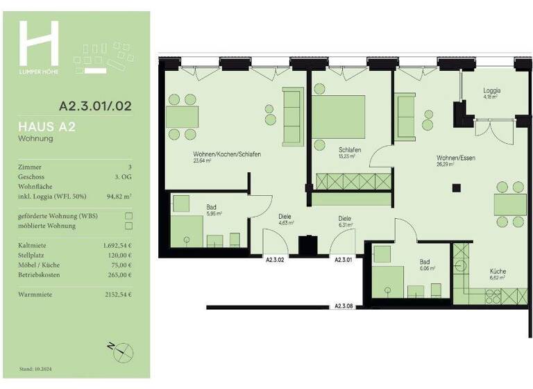 Wohnung zur Miete - Erstbezug 1.693 € 3 Zimmer 94,8 m² 3. Geschoss frei ab sofort Lumper Höhe 2/1 Innenstadt Ravensburg 88212