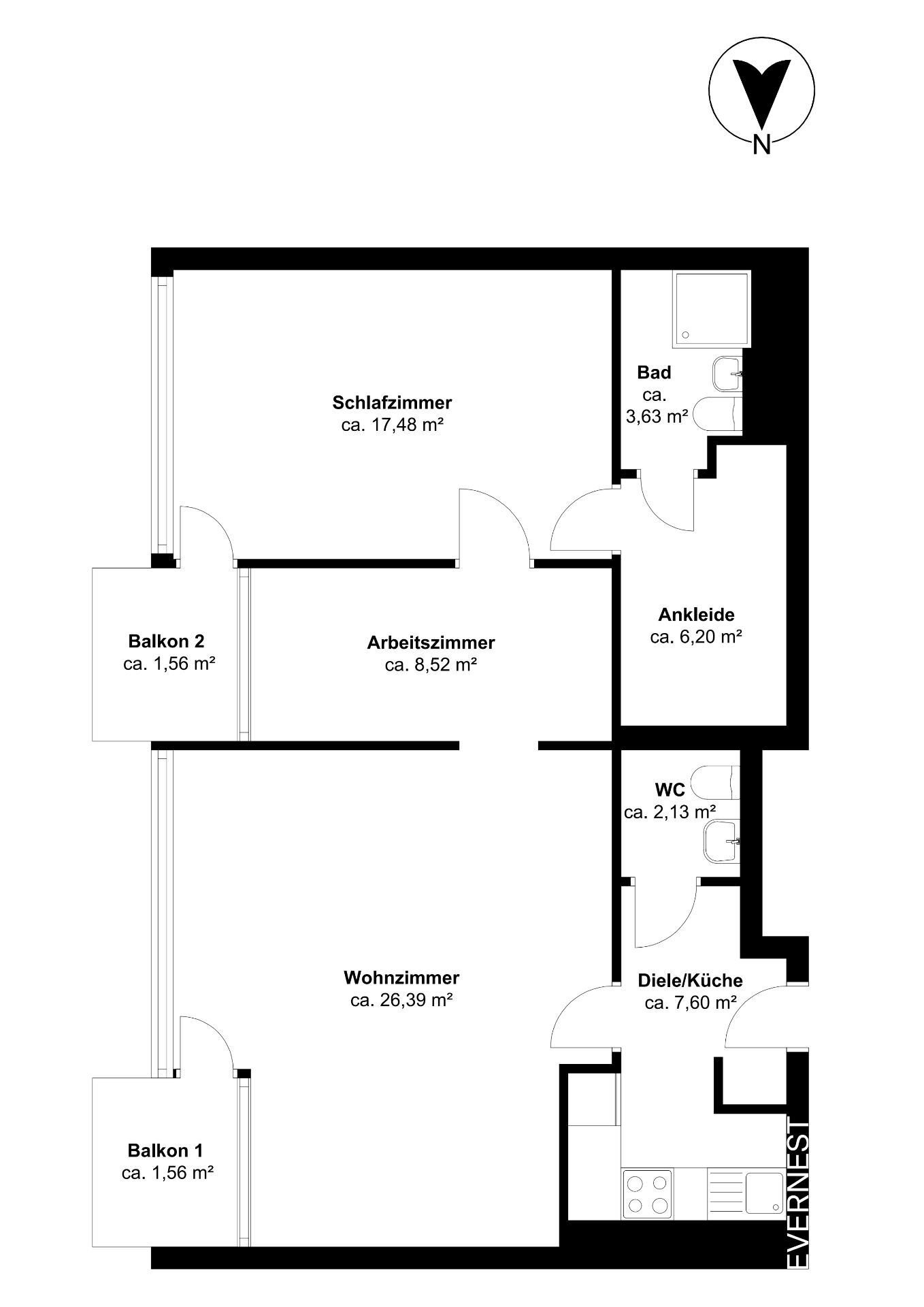 Wohnung zum Kauf 235.000 € 3 Zimmer 73 m²<br/>Wohnfläche 8.<br/>Geschoss Laurensberg Aachen 52072