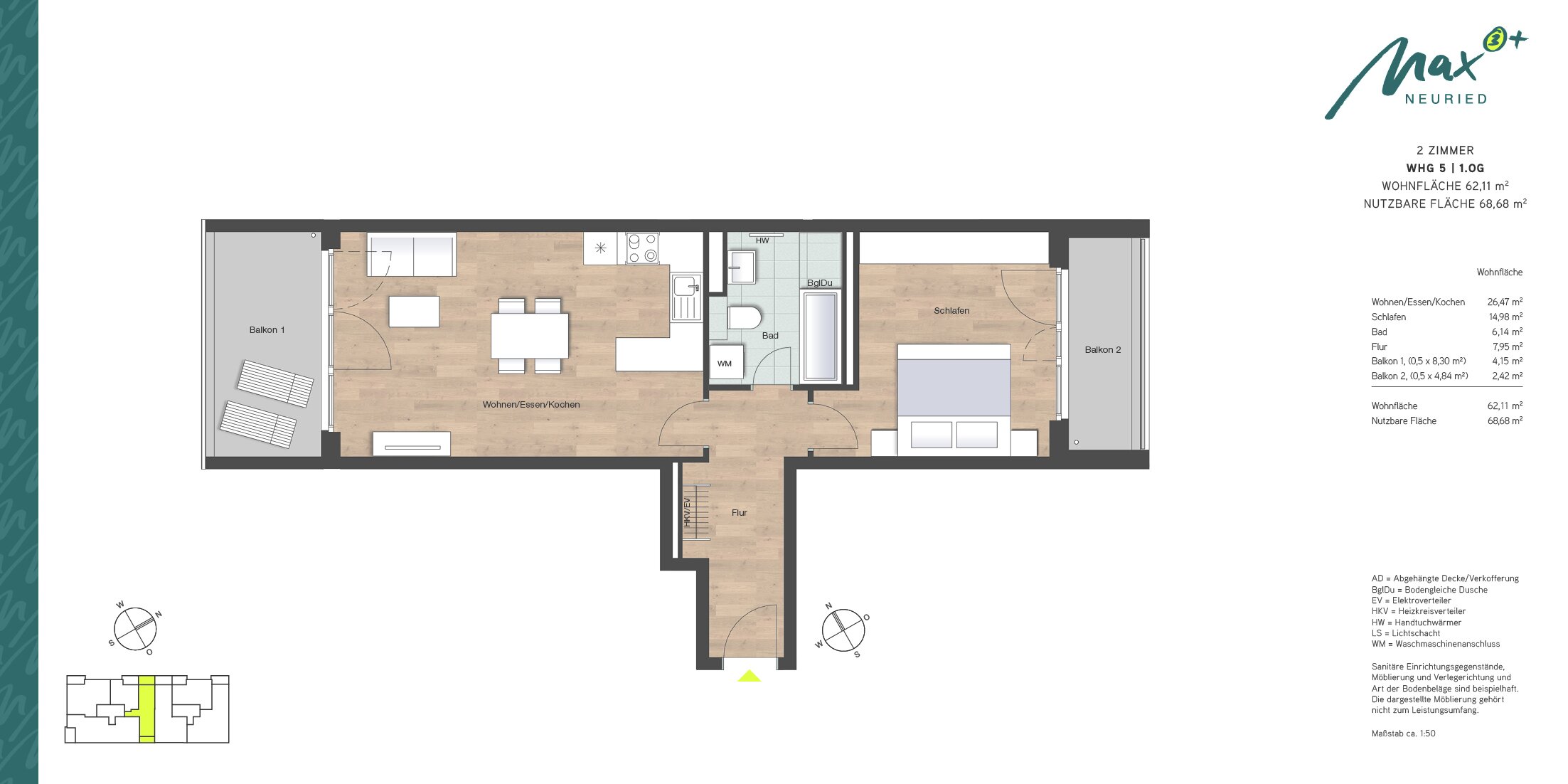 Wohnung zum Kauf provisionsfrei als Kapitalanlage geeignet 457.900 € 2 Zimmer 62,1 m²<br/>Wohnfläche Maxhofweg Neuried Neuried 82061