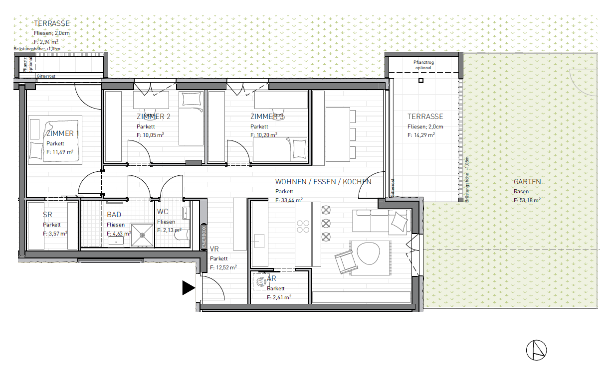 Wohnung zum Kauf provisionsfrei 377.900 € 4 Zimmer 90,6 m²<br/>Wohnfläche EG<br/>Geschoss Harbacherstraße 47a St. Peter Klagenfurt(Stadt) 9020