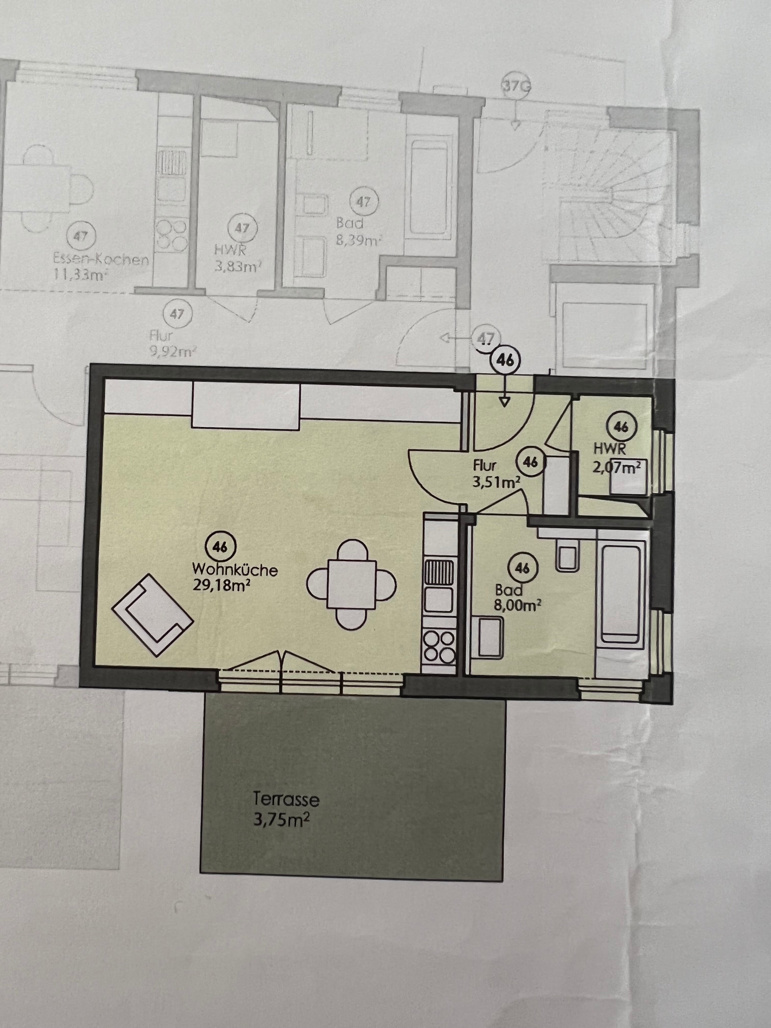 Terrassenwohnung zur Miete 1.090 € 1,5 Zimmer 46,5 m²<br/>Wohnfläche EG<br/>Geschoss ab sofort<br/>Verfügbarkeit Hannoversche Str.37G Misburg-Nord Hannover 30629