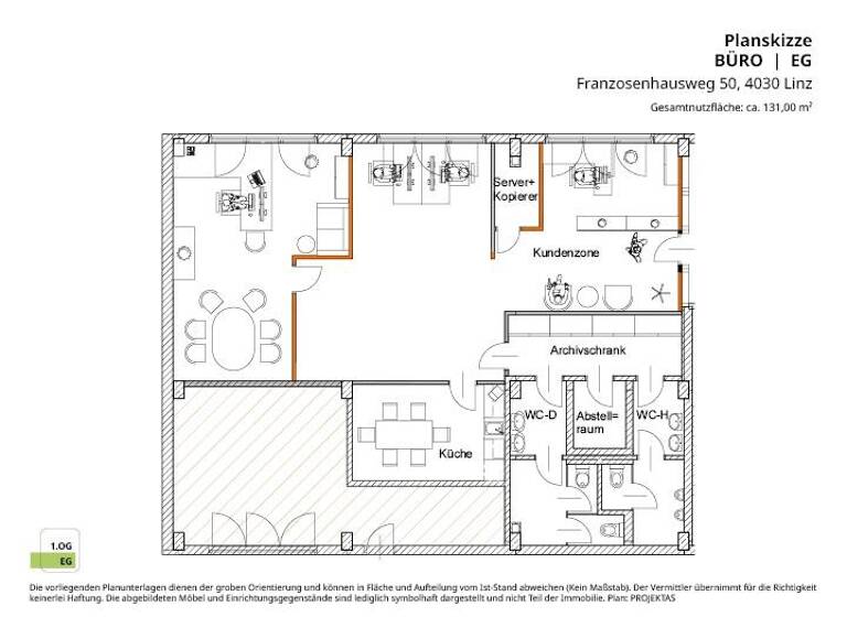 Bürofläche zur Miete 1.490 € 3,5 Zimmer 131 m² Bürofläche Franzosenhausweg 50 Kleinmünchen Linz 4030