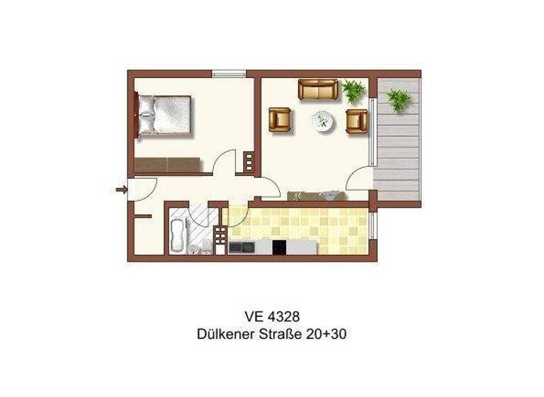 Wohnung zur Miete 604 € 2 Zimmer 58 m² 8. Geschoss Dülkener Straße 20 Benrad-Süd Krefeld 47804