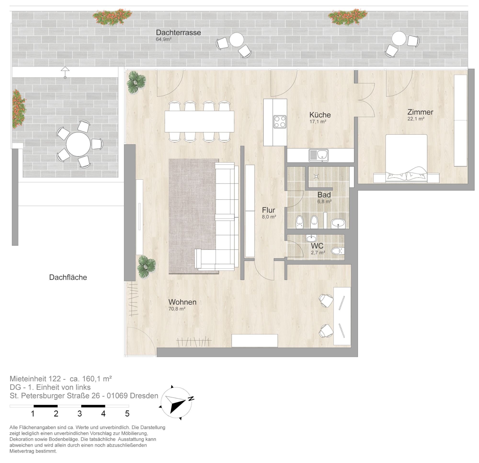 Wohnung zur Miete 1.848 € 1 Zimmer 160,7 m²<br/>Wohnfläche St. Petersburger Str. 26 Seevorstadt-Ost (Prager Str.) Dresden 01069