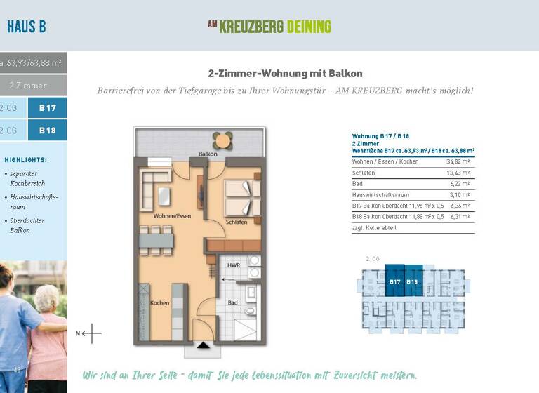 Wohnung zum Kauf 282.669 € 2 Zimmer 63,9 m²<br/>Wohnfläche 2.<br/>Geschoss Deining Deining 92364
