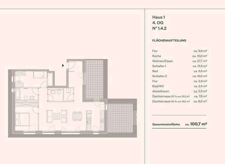 Penthouse zur Miete - Erstbezug 1.825 € 3 Zimmer 100,7 m² 4. Geschoss frei ab 01.05.2026 Ramat-Gan-Straße 18&20 Weinheim 69469