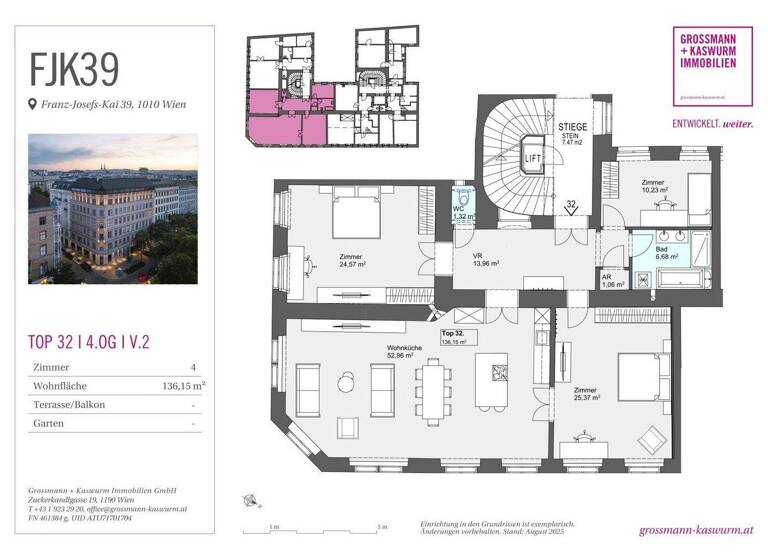 Wohnung zur Miete 2.995 € 4 Zimmer 136,2 m² 4. Geschoss Franz-Josefs-Kai Wien 1010