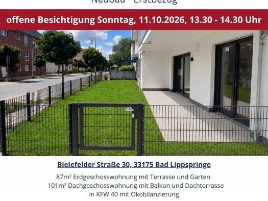 Wohnung zum Kauf - Erstbezug provisionsfrei 374.900 € 2 Zimmer 87,5 m² EG Bielefelder Straße 30 Bad Lippspringe 33175