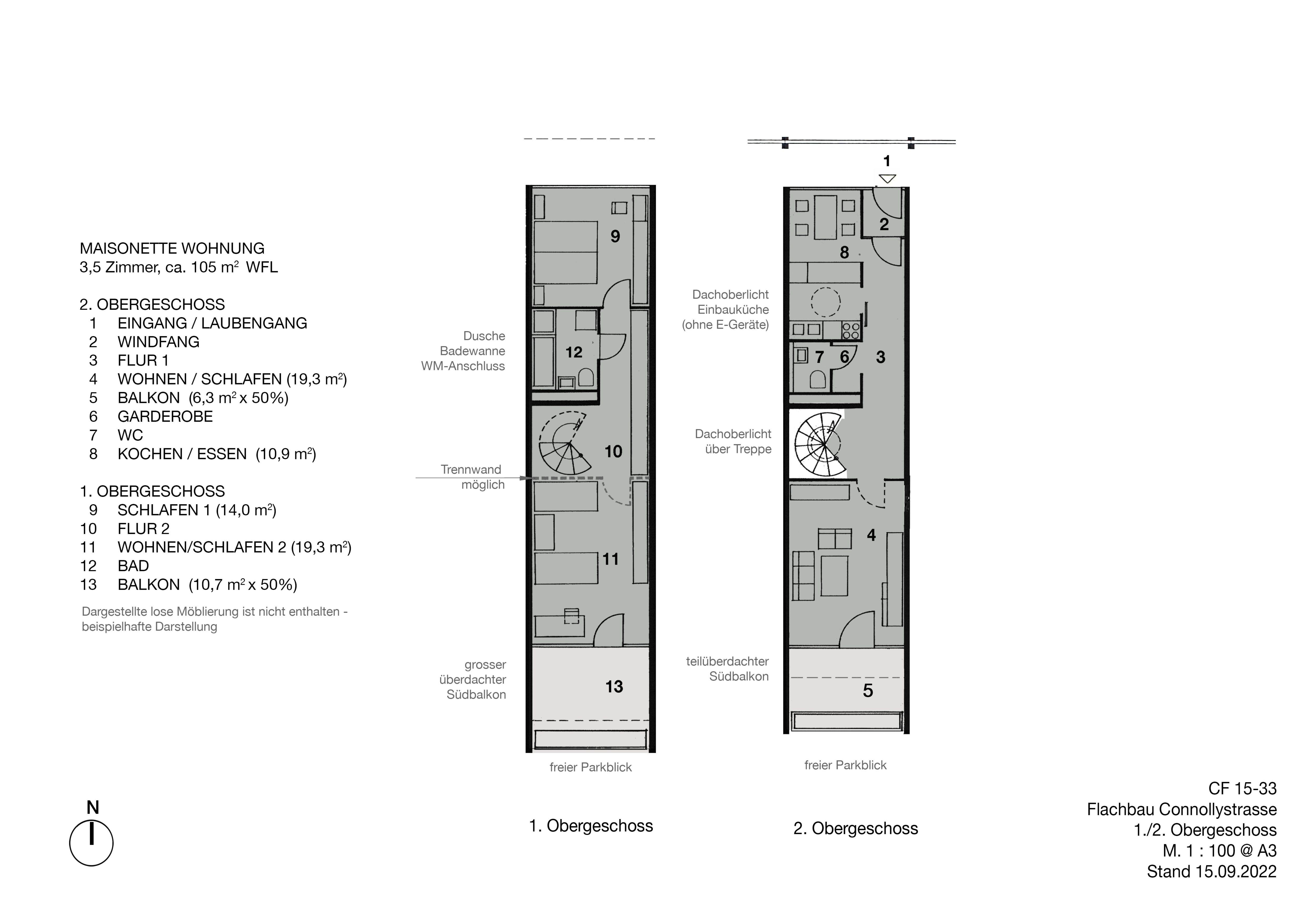 Maisonette zur Miete 1.875 € 3,5 Zimmer 105 m²<br/>Wohnfläche 2.<br/>Geschoss Connollystr. 15-33 Am Riesenfeld München 80809