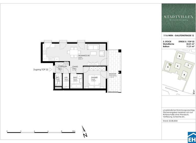 Wohnung zum Kauf - Erstbezug 499.800 € 2 Zimmer 52,4 m² 3. Geschoss Erdbrustgasse Wien 1160