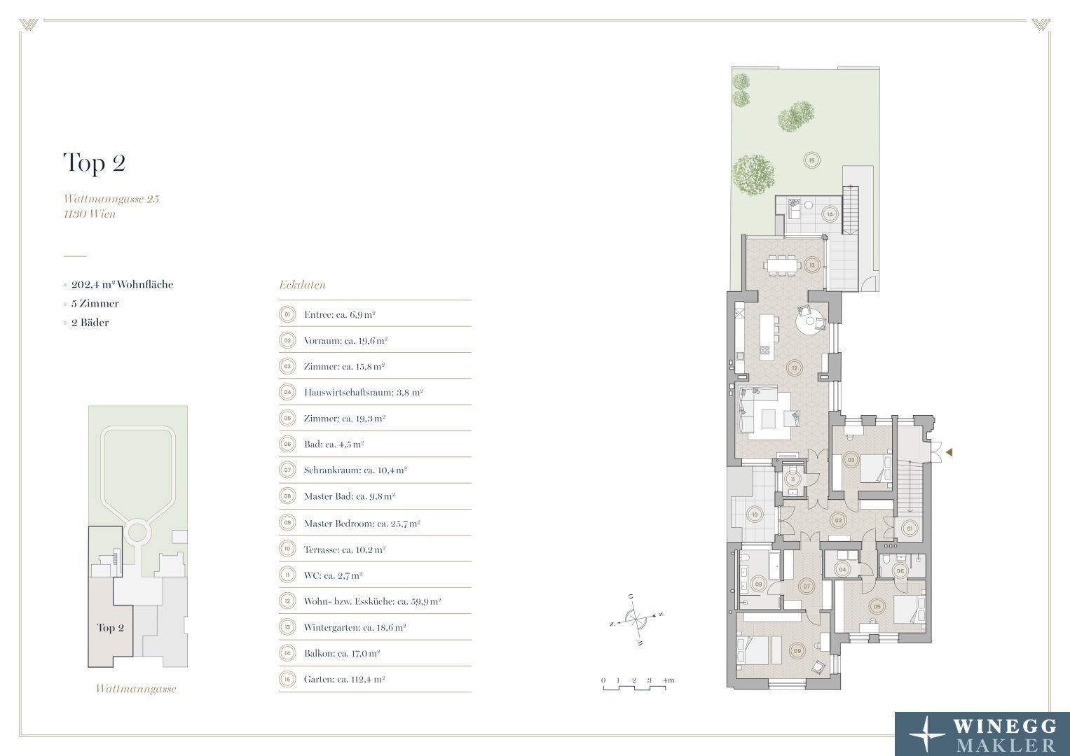 Wohnung zum Kauf 3.379.000 € 4,5 Zimmer 202,7 m²<br/>Wohnfläche EG<br/>Geschoss Wattmanngasse 25 Wien 1130