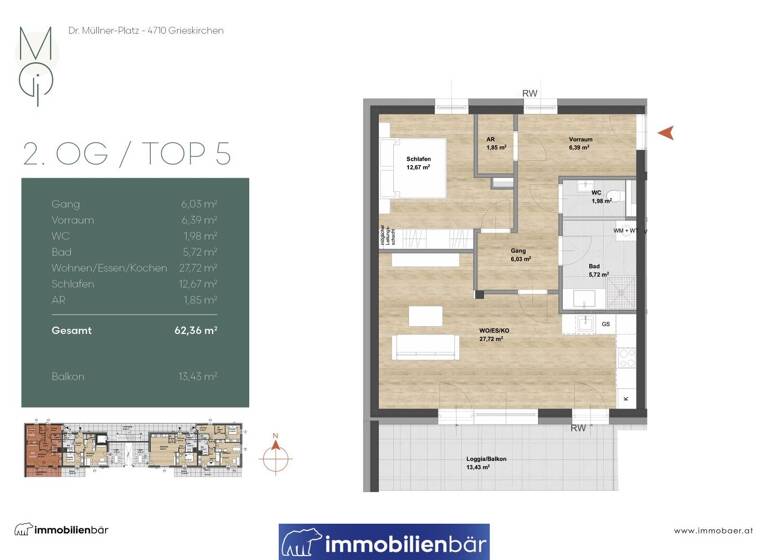 Terrassenwohnung zum Kauf - Erstbezug provisionsfrei 253.396 € 2 Zimmer 62,4 m² Doktor-Müllner-Platz 15 Grieskirchen 4710