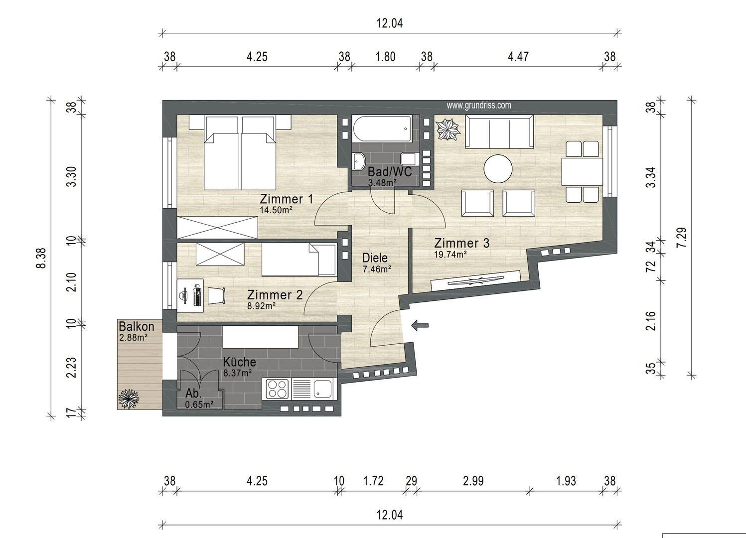 Wohnung zum Kauf provisionsfrei 329.900 € 3 Zimmer 64 m²<br/>Wohnfläche 1.<br/>Geschoss Derendorf Düsseldorf 40476