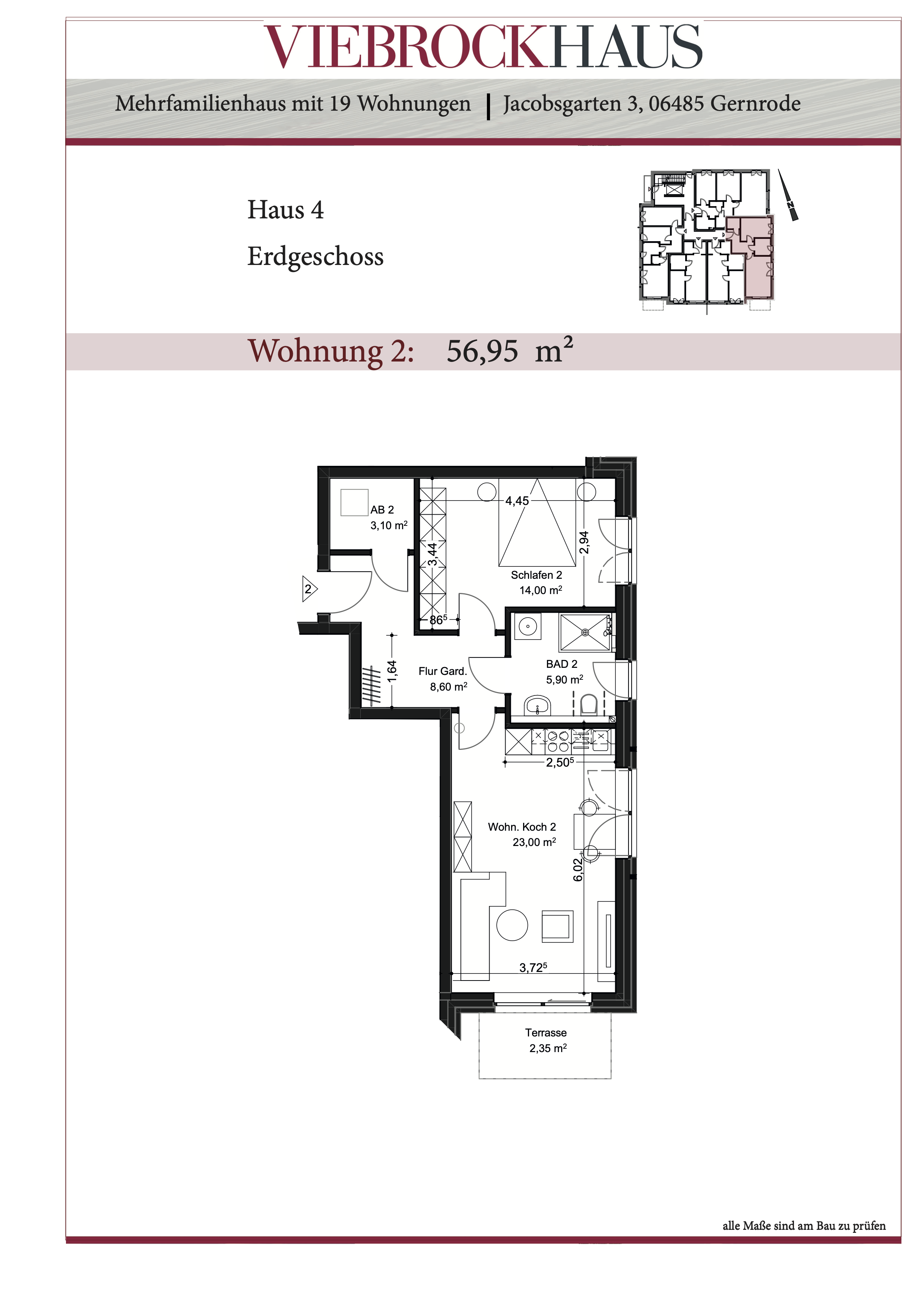 Wohnung zur Miete 854 € 2 Zimmer 57 m²<br/>Wohnfläche EG<br/>Geschoss Gernrode Gernrode 06485