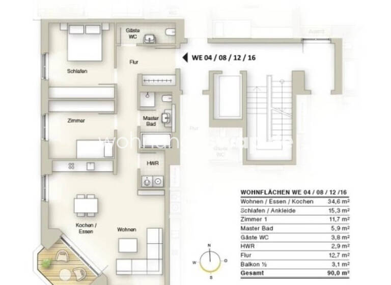Wohnung zur Miete Tauschwohnung 963 € 3 Zimmer 90 m² 4. Geschoss Südvorstadt Leipzig-04275 4275