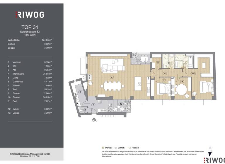 Wohnung zum Kauf 2.250.000 € 4 Zimmer 174,8 m² 5. Geschoss frei ab sofort Seidengasse Wien 1070