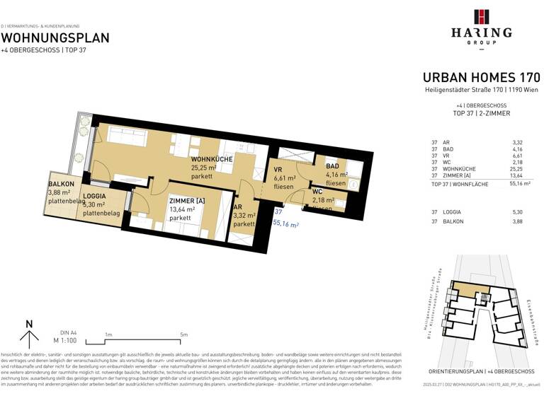 Wohnung zum Kauf - Erstbezug 469.500 € 2 Zimmer 55,2 m² 4. Geschoss Heiligenstädter Straße 170 Wien 1190