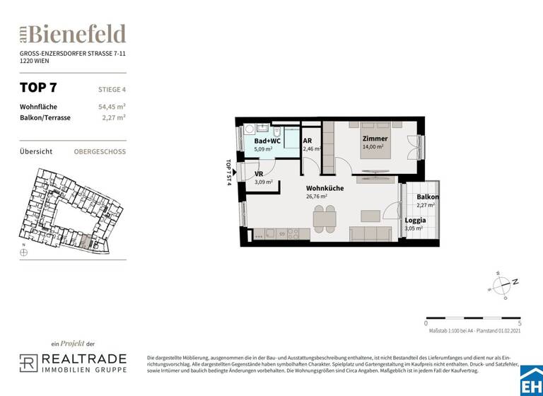 Wohnung zum Kauf - Erstbezug 299.000 € 2 Zimmer 51,4 m² 1. Geschoss Groß-Enzersdorfer Straße Wien 1220