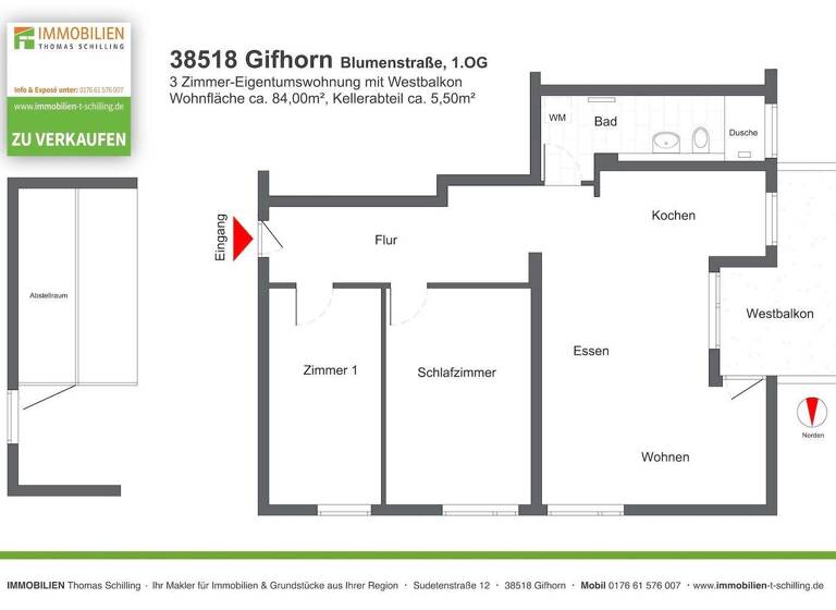 Wohnung zum Kauf 250.000 € 3 Zimmer 84 m² 1. Geschoss frei ab sofort Gifhorn 38518