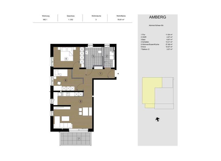 Wohnung zum Kauf provisionsfrei 393.700 € 3 Zimmer 78,9 m² 1. Geschoss Admiral Scheer Straße 2b Amberg 92224