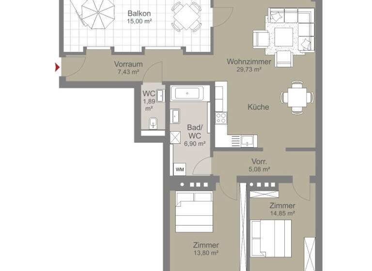 Terrassenwohnung zum Kauf 475.000 € 3 Zimmer 79,6 m² 4. Geschoss Wien 1120