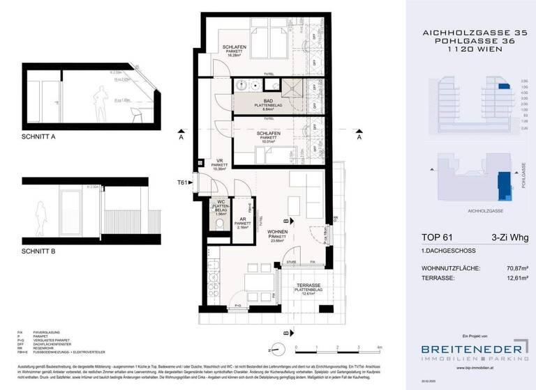 Wohnung zum Kauf - Erstbezug 408.000 € 3 Zimmer 70,9 m² 5. Geschoss Aichholzgasse Wien 1120