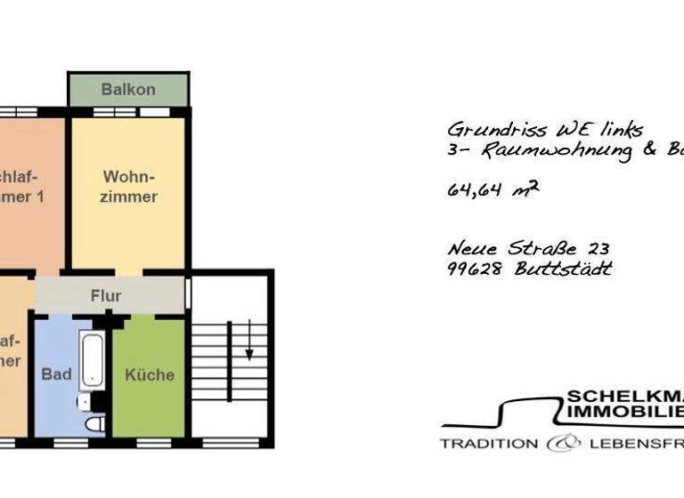 Wohnung zur Miete 446 € 3 Zimmer 64,6 m² 3. Geschoss frei ab sofort Neue Straße 23 Buttstädt 99628