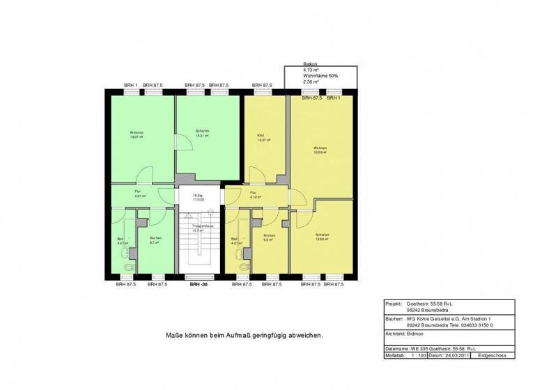 Wohnung zur Miete 310 € 2 Zimmer 47,8 m² EG Goethestr. 57 Braunsbedra 06242