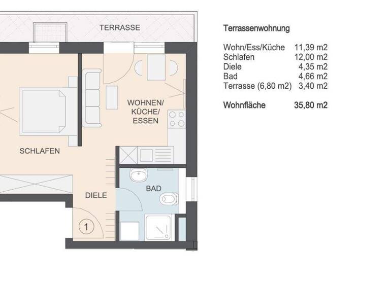 Terrassenwohnung zum Kauf - Neubau provisionsfrei als Kapitalanlage geeignet 354.000 € 2 Zimmer 35,7 m² Partenkirchen Garmisch-Partenkirchen 82467