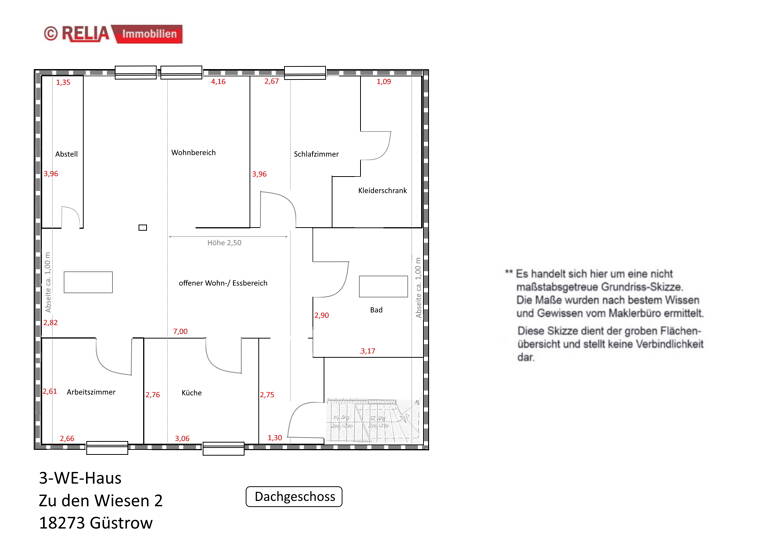 Wohnung zur Miete 605 € 2,5 Zimmer 75,5 m² frei ab sofort Güstrow 18273