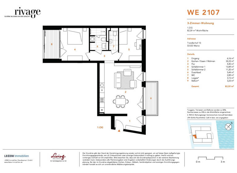 Wohnung zum Kauf - Erstbezug 649.000 € 3 Zimmer 82,8 m² 1. Geschoss An den Grachten 3 Neustadt Mainz 55120