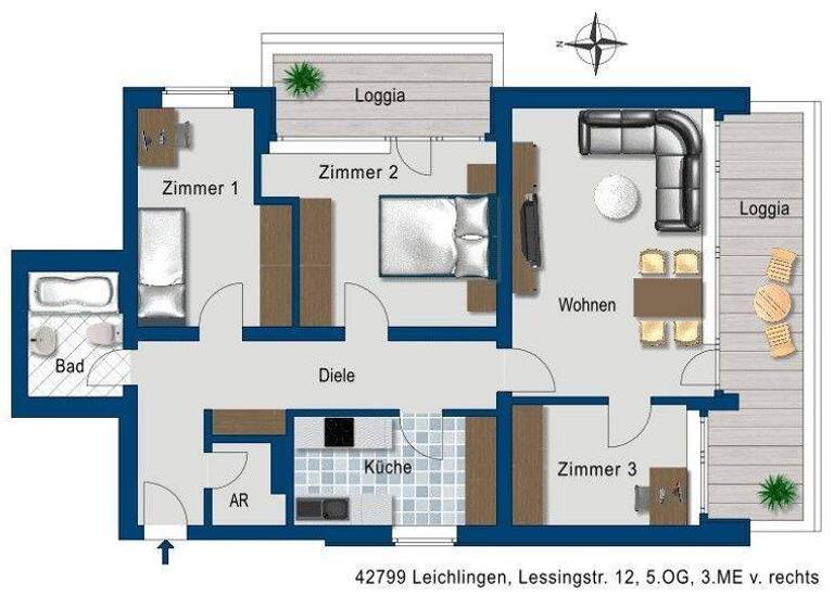 Wohnung zur Miete 808 € 3,5 Zimmer 83 m² 5. Geschoss frei ab 08.03.2026 Lessingstr. 12 Leichlingen 42799