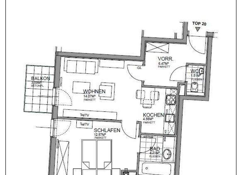 Wohnung zur Miete 694 € 2 Zimmer 43,7 m² 4. Geschoss Rennweg 57 Wien 1030