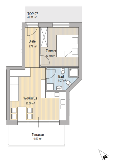 Wohnung zum Kauf 210.000 € 2 Zimmer 42 m² 1. Geschoss Montan an der Weinstraße 39040