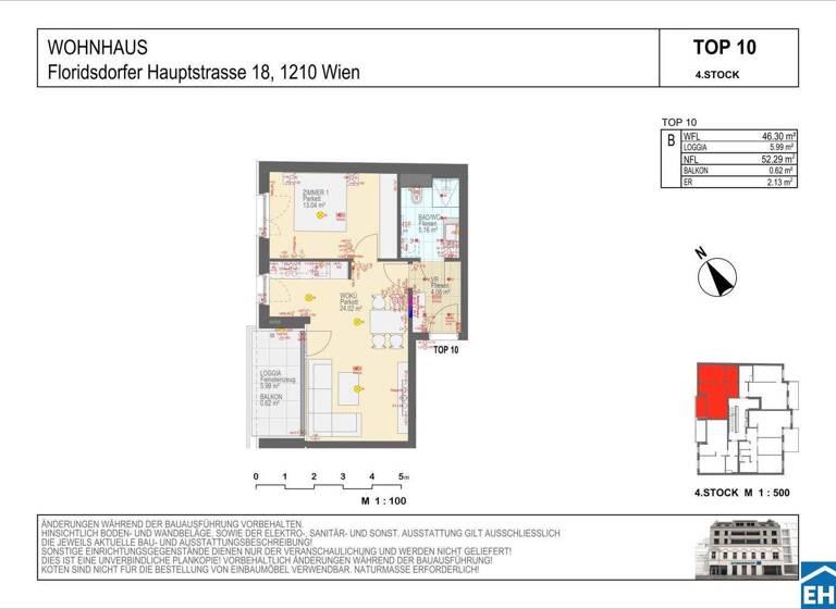 Wohnung zur Miete - Erstbezug 767 € 2 Zimmer 46,3 m² 4. Geschoss frei ab 01.05.2026 Wien 1210