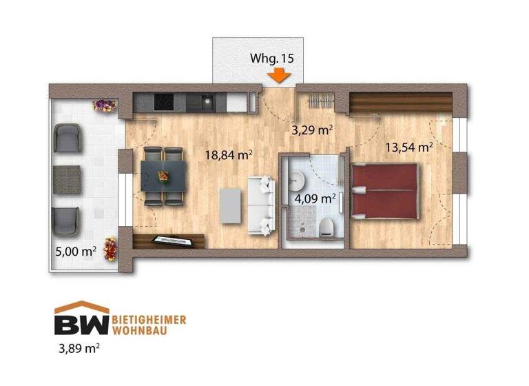 Wohnung zur Miete 720 € 2 Zimmer 44,8 m² 2. Geschoss frei ab 01.05.2026 Luise-Kämpf-Straße 10 Bietigheim Bietigheim-Bissingen 74321