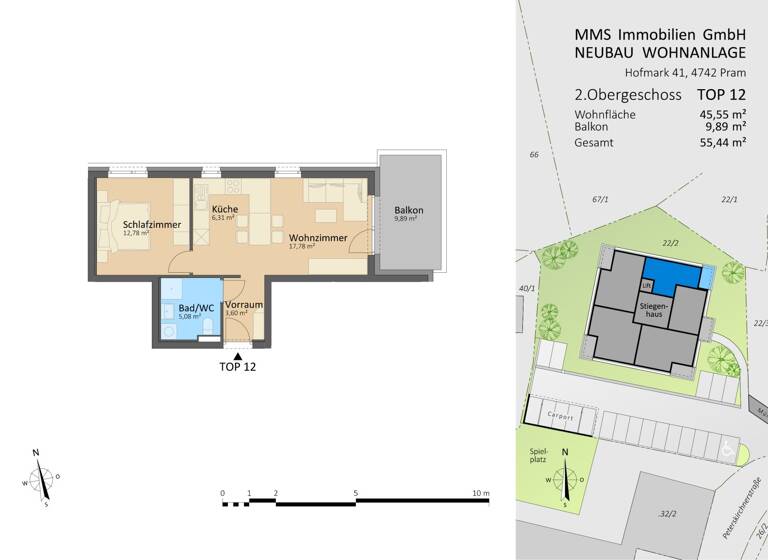 Wohnung zum Kauf provisionsfrei 196.000 € 2 Zimmer 45,6 m² Hofmark 41 Pram 4742