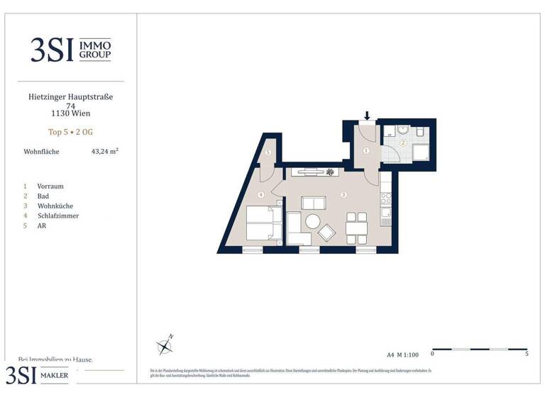Wohnung zum Kauf 319.000 € 2 Zimmer 43,2 m² 2. Geschoss Hietzinger Hauptstraße 74 Wien,Hietzing 1130